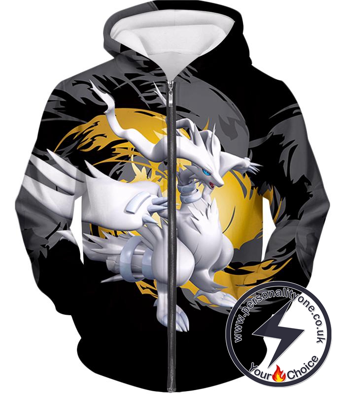 Pokemon Legendary Pokemon Reshiram Black and White Series Cool Black Zip Up Hoodie